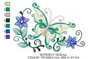 Load image into Gallery viewer, Butterfly embroidery design - Delicate Flowers embroidery designs machine embroidery pattern - baby girl embroidery file - instant download
