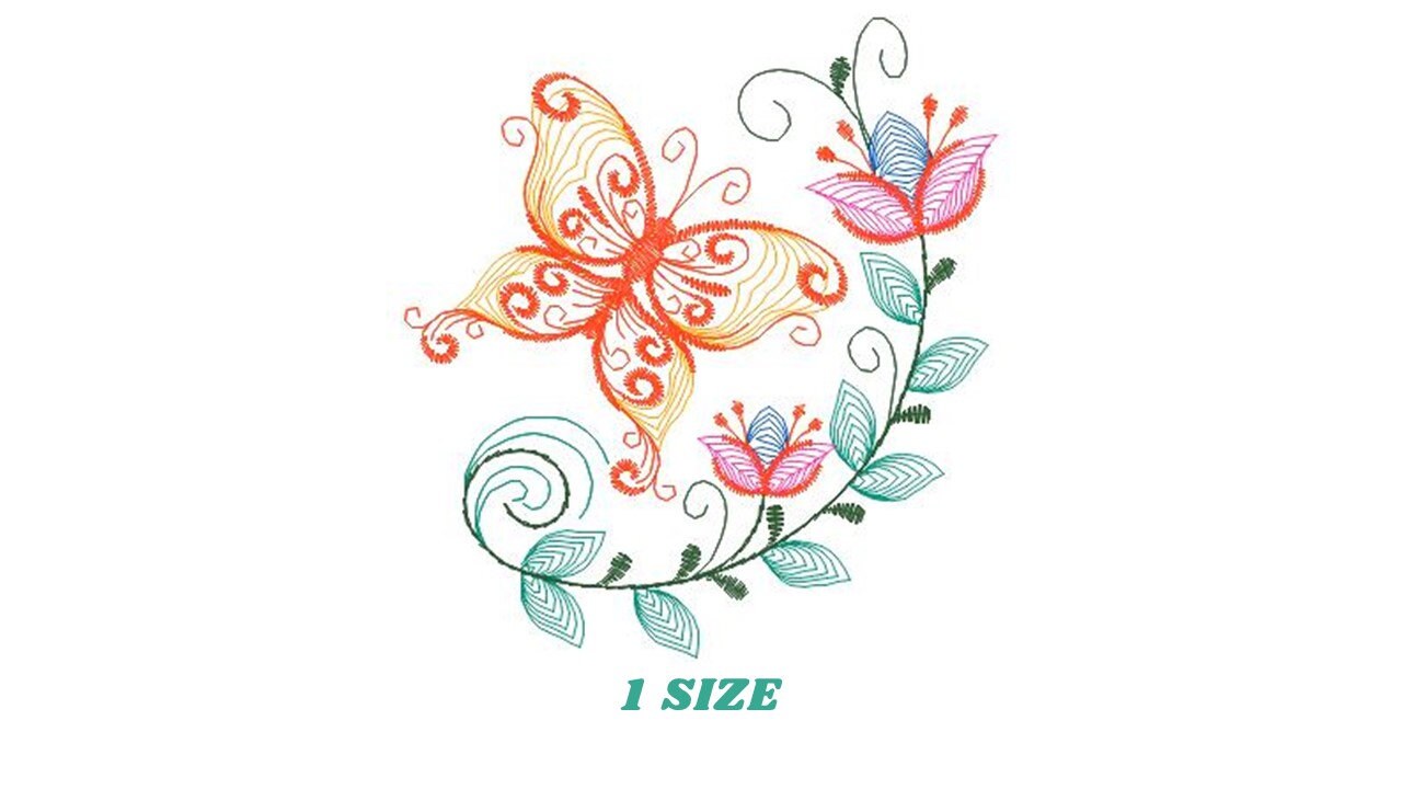 Butterfly embroidery design - Delicate Flowers embroidery designs machine embroidery pattern - baby girl embroidery file - instant download Marcia Embroidery