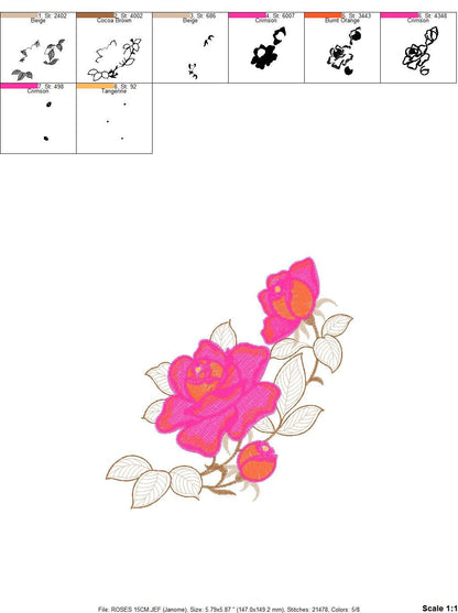 Roses embroidery designs - Flower embroidery design machine embroidery pattern - Floral embroidery file - instant embroidery download pes