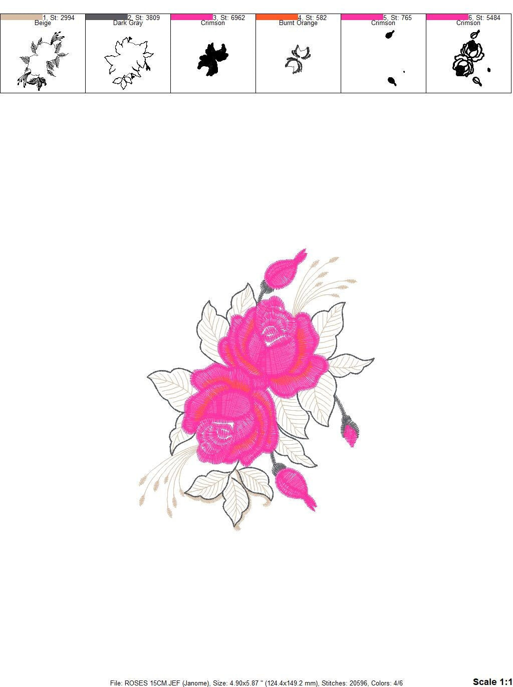Roses embroidery designs - Flower embroidery design machine embroidery pattern - Floral embroidery file - instant embroidery download pes Marcia Embroidery