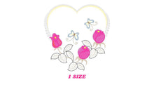 Cargar imagen en el visor de la galería, Heart with roses embroidery designs - Flower embroidery design machine embroidery pattern - Baby girl embroidery file Heart embroidery frame
