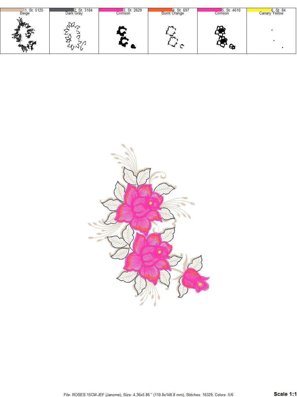 Roses embroidery designs - Flower embroidery design machine embroidery pattern - Floral embroidery file - instant embroidery download pes Marcia Embroidery
