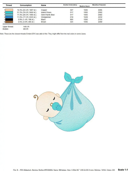 Sleeping baby embroidery design - Baby boy embroidery design machine embroidery pattern - Newborn embroidery file nursery  instant download Marcia Embroidery