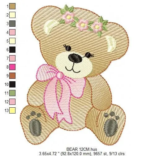 Bear embroidery designs - Teddy embroidery design machine embroidery pattern - Mama bear with flowers embroidery - Instant digital download Marcia Embroidery