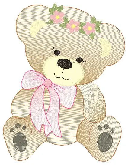 Bear embroidery designs - Teddy embroidery design machine embroidery pattern - Mama bear with flowers embroidery - Instant digital download Marcia Embroidery
