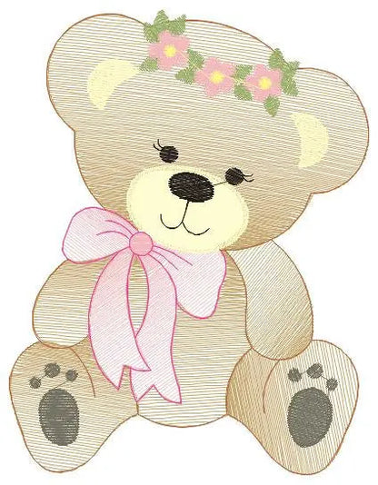 Bear embroidery designs - Teddy embroidery design machine embroidery pattern - Mama bear with flowers embroidery - Instant digital download Marcia Embroidery