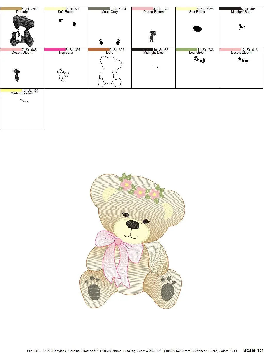Bear embroidery designs - Teddy embroidery design machine embroidery pattern - Mama bear with flowers embroidery - Instant digital download Marcia Embroidery