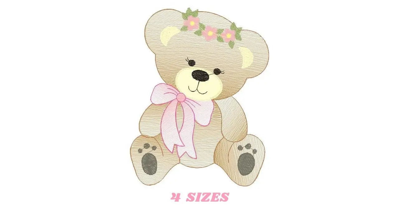Bear embroidery designs - Teddy embroidery design machine embroidery pattern - Mama bear with flowers embroidery - Instant digital download Marcia Embroidery