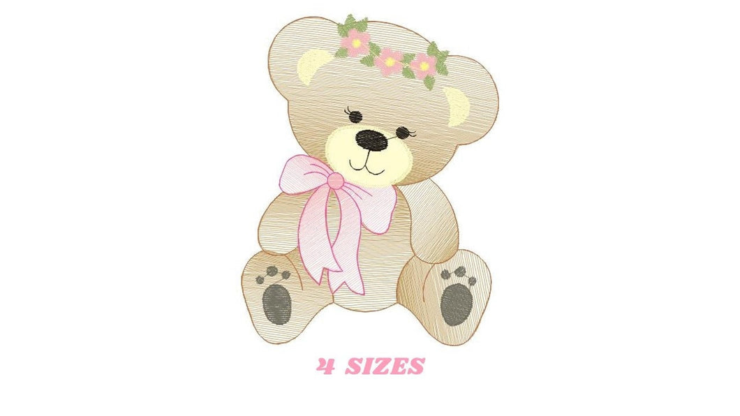 Bear embroidery designs - Teddy embroidery design machine embroidery pattern - Mama bear with flowers embroidery - Instant digital download