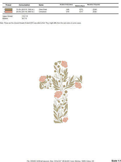 Cross embroidery designs - Religious embroidery design machine embroidery pattern - Catholic embroidery file - Cross with flowers Eucharist