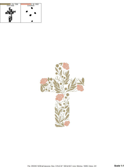 Cross embroidery designs - Religious embroidery design machine embroidery pattern - Catholic embroidery file - Cross with flowers Eucharist