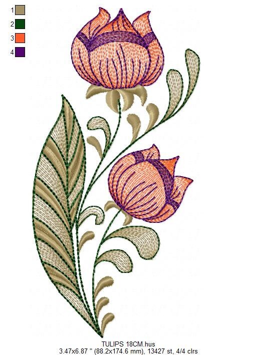 Rose embroidery designs - Flower embroidery design machine embroidery pattern - Floral Tulip embroidery file - instant download pes jef dst