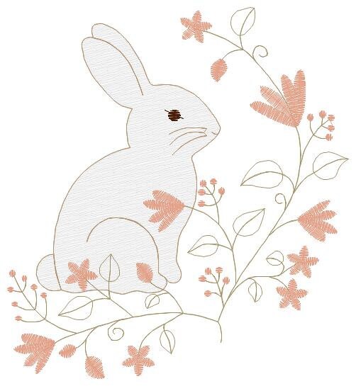 Delicate Bunny embroidery design - Rabbit with arabesque flower machine embroidery pattern - Rabbit embroidery file - Instant download pes - Marcia Embroidery