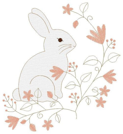 Delicate Bunny embroidery design - Rabbit with arabesque flower machine embroidery pattern - Rabbit embroidery file - Instant download pes - Marcia Embroidery