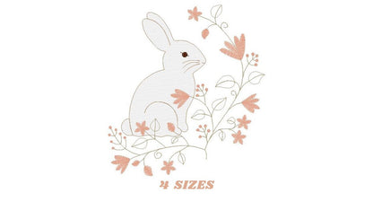 Delicate Bunny embroidery design - Rabbit with arabesque flower machine embroidery pattern - Rabbit embroidery file - Instant download pes - Marcia Embroidery