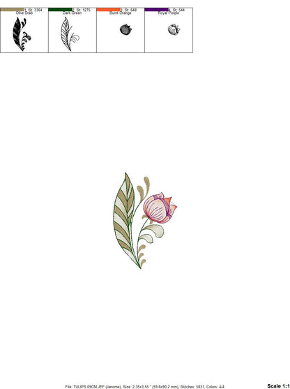 Tulip embroidery designs - Flower embroidery design machine embroidery pattern - Flower corner laurel embroidery file - instant download pes