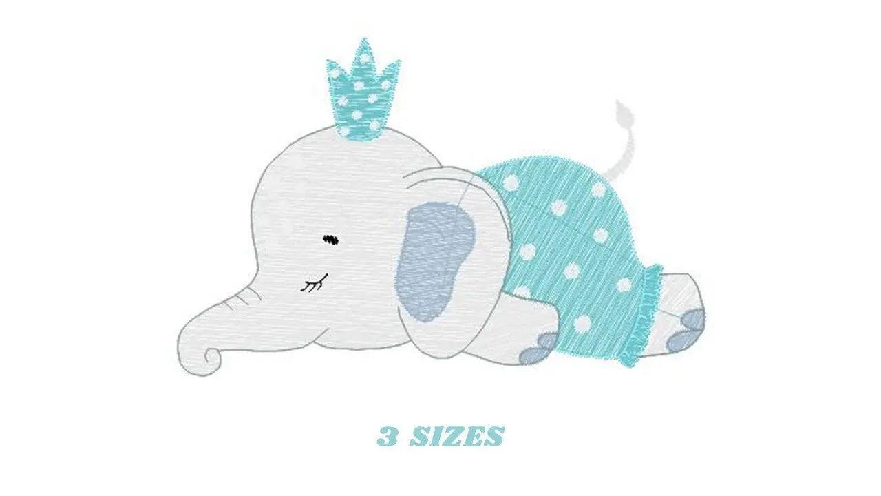 Sleeping Elephant with pajamas embroidery designs - Safari Animal with crown machine embroidery pattern - Baby boy file - Instant download Marcia Embroidery