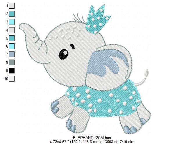 Elephant with crown embroidery designs - Animal embroidery design machine embroidery pattern - Baby boy embroidery file - Baby elephant pes