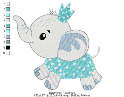 Elephant with crown embroidery designs - Animal embroidery design machine embroidery pattern - Baby boy embroidery file - Baby elephant pes