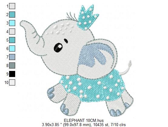 Elephant with crown embroidery designs - Animal embroidery design machine embroidery pattern - Baby boy embroidery file - Baby elephant pes
