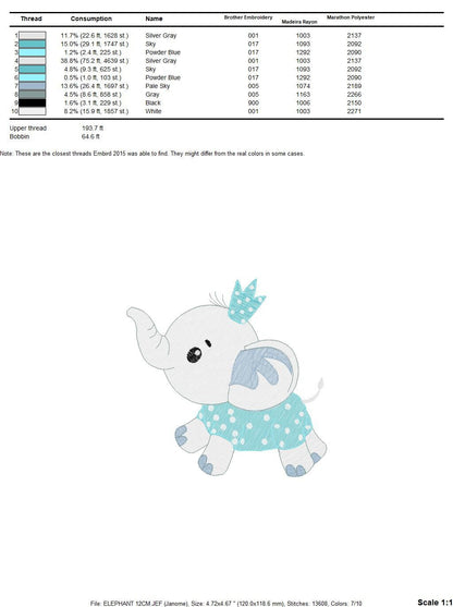 Elephant with crown embroidery designs - Animal embroidery design machine embroidery pattern - Baby boy embroidery file - Baby elephant pes