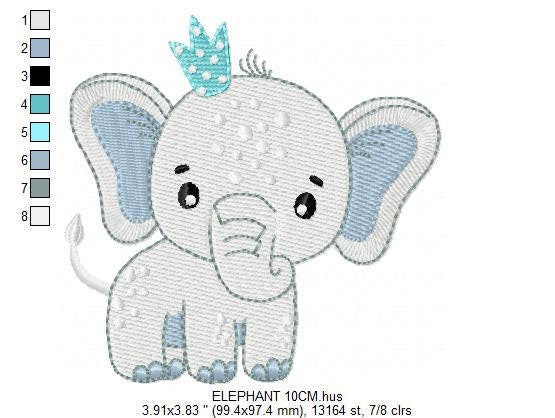 Elephant with a crown embroidery designs - Animal embroidery design machine embroidery pattern - Baby girl embroidery file - Baby elephant