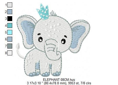 Elephant with a crown embroidery designs - Animal embroidery design machine embroidery pattern - Baby girl embroidery file - Baby elephant