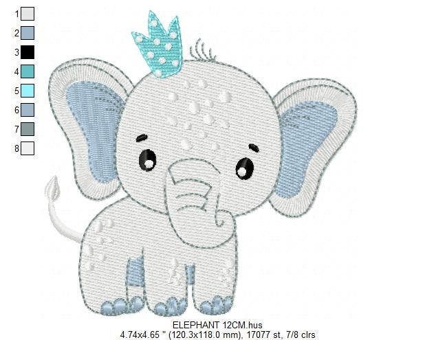 Elephant with a crown embroidery designs - Animal embroidery design machine embroidery pattern - Baby girl embroidery file - Baby elephant