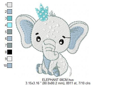 Elephant embroidery designs - Safari wild Animal machine embroidery pattern - Baby boy file - Elephant with crown - Instant download pes jef