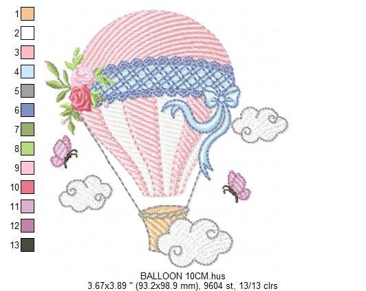 Balloon embroidery designs - Hot air balloon embroidery design machine embroidery pattern - Sky clouds embroidery file - instant download