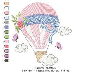 Balloon embroidery designs - Hot air balloon embroidery design machine embroidery pattern - Sky clouds embroidery file - instant download