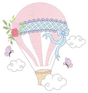 Balloon embroidery designs - Hot air balloon embroidery design machine embroidery pattern - Sky clouds embroidery file - instant download