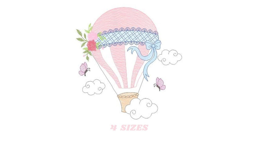 Balloon embroidery designs - Hot air balloon embroidery design machine embroidery pattern - Sky clouds embroidery file - instant download