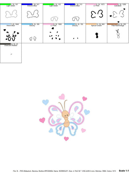 Butterfly embroidery design - Cute embroidery designs machine embroidery pattern - Baby girl embroidery file - instant download digital pes Marcia Embroidery
