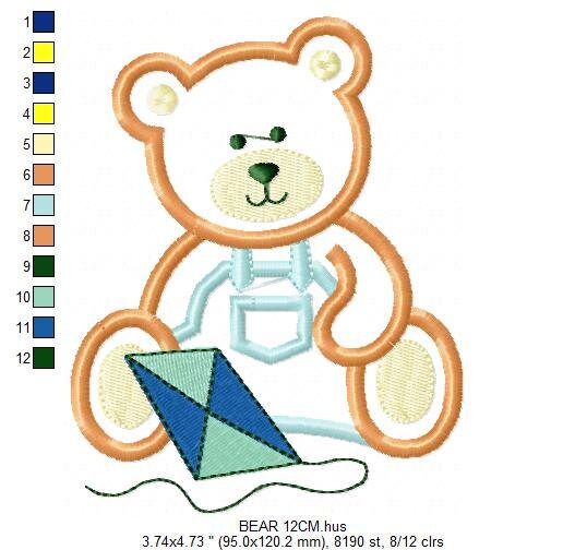 Kite embroidery designs - Boy embroidery design machine embroidery pattern - Bear embroidery file Bear design sky embroidery kid embroidery Marcia Embroidery