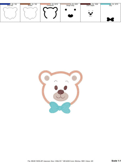 Teddy Bear embroidery designs - Bear face embroidery design machine embroidery pattern - Teddy bear applique design baby boy embroidery file