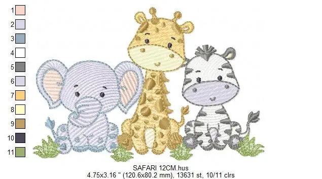 Safari embroidery designs - Elephant embroidery design machine embroidery pattern - Giraffe embroidery file - Zebra embroidery download pes Marcia Embroidery