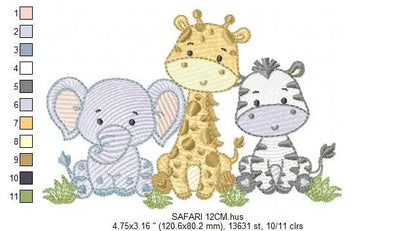 Safari embroidery designs - Elephant embroidery design machine embroidery pattern - Giraffe embroidery file - Zebra embroidery download pes Marcia Embroidery