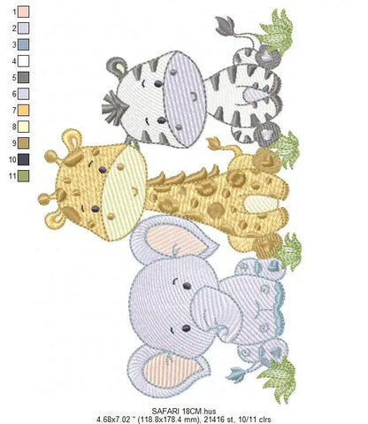 Safari embroidery designs - Elephant embroidery design machine embroidery pattern - Giraffe embroidery file - Zebra embroidery download pes Marcia Embroidery