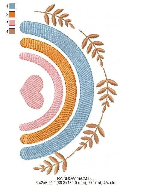Boho Rainbow embroidery design - Colorful Rainbow machine embroidery pattern - Baby girl file - Instant digital download pes jef dst hus vp3 Marcia Embroidery