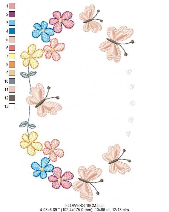Flower Frame embroidery designs - Delicate Butterfly embroidery design machine embroidery pattern - Wreath embroidery file - girl embroidery