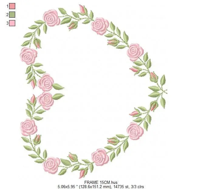 Heart with roses embroidery designs - Flower embroidery design machine embroidery pattern - Monogram Frame embroidery file - pes jef vip vp3 Marcia Embroidery