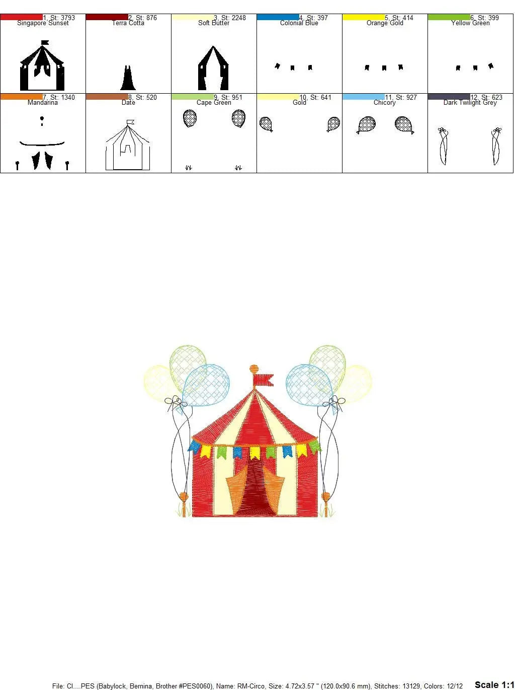 Circus embroidery design - Market Tent with balloons machine embroidery pattern - Fair embroidery file - Instant digital download pes jef Marcia Embroidery