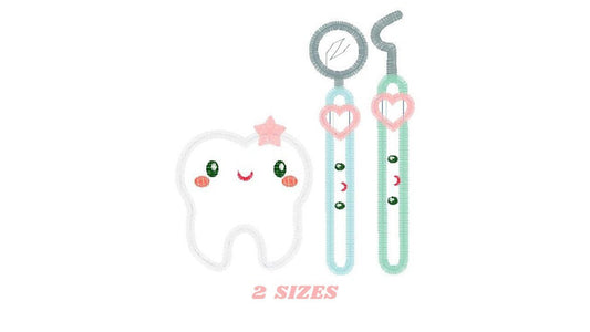 Tooth applique embroidery designs - Dental kit machine embroidery pattern - Dentist Teeth file - Instant digital download pes jef dst hus