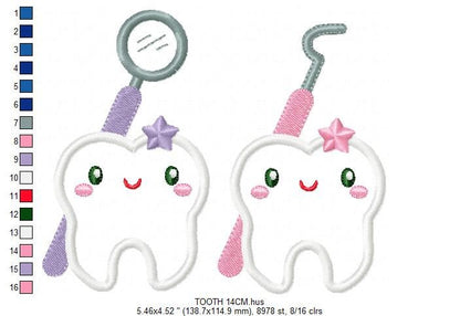 Tooth embroidery designs - Dentist Tools set machine embroidery pattern - Baby Boy and Girl Teeth file - Instant digital download pes jef