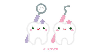Tooth embroidery designs - Dentist Tools set machine embroidery pattern - Baby Boy and Girl Teeth file - Instant digital download pes jef