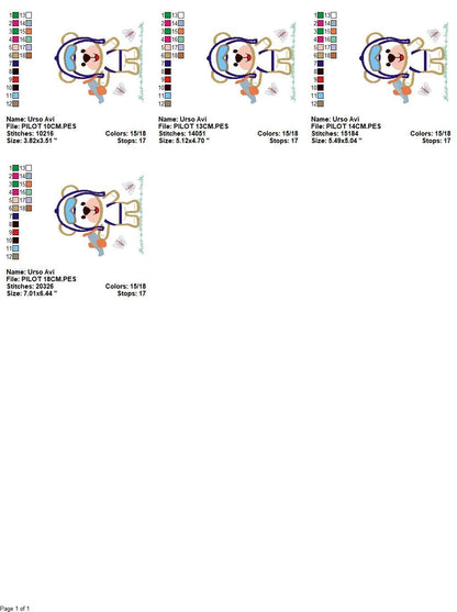 Bear embroidery designs - Plane embroidery design machine embroidery pattern - Teddy bear embroidery file - Bear Pilot Bear applique design