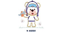 Laden Sie das Bild in den Galerie-Viewer, Bear embroidery designs - Plane embroidery design machine embroidery pattern - Teddy bear embroidery file - Bear Pilot Bear applique design
