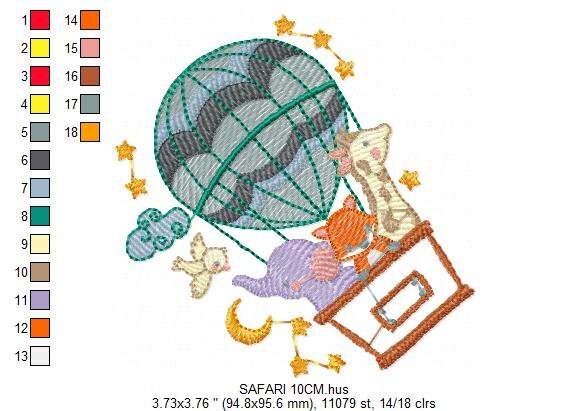 Animal embroidery designs - Hot air balloon embroidery design machine embroidery pattern - Safari embroidery file - Elephant Giraffe Fox pes