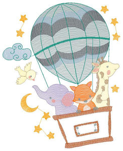 Animal embroidery designs - Hot air balloon embroidery design machine embroidery pattern - Safari embroidery file - Elephant Giraffe Fox pes